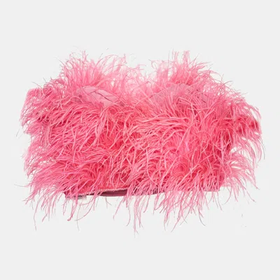 Pre-owned Attico Fuchsia Pink Feather Beads Detail Bustier Top M