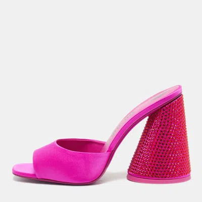 Pre-owned Attico Fuchsia Satin Crystal Embellished Luz Mules Size 41 In Pink