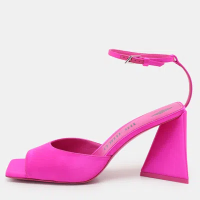 Pre-owned Attico Fuchsia Satin Piper Ankle Strap Sandals Size 41 In Pink