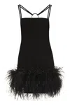 Attico Fujiko Feather-trimmed Minidress In Black