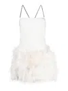 Attico White Fujiko Feather-trimmed Minidress In White