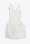 Attico White Fujiko Feather-trimmed Minidress In White
