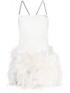 Attico White Fujiko Feather-trimmed Minidress In White