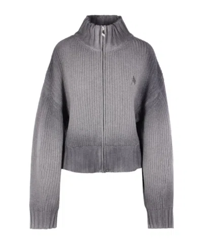 Attico Full-zip Cardigan In Wool And Cashmere In Gray