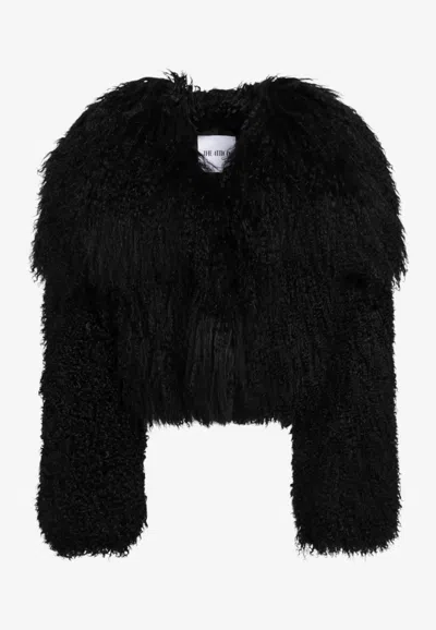 Attico Fur Bomber Jacket In Black