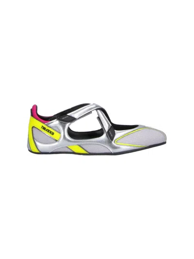 Attico Futuristic Metallic Silver Flats With Neon Accents In Grey