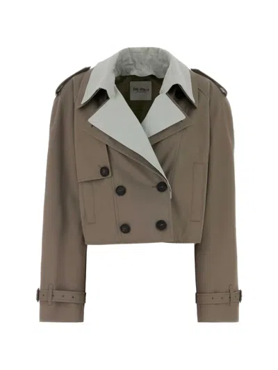 Attico Dove Grey Gabardine Trench Coat In Brown