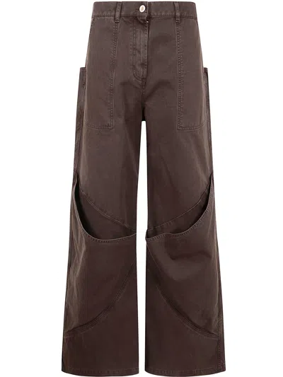 Attico Wide Leg Trouser With Pockets And Belt Loops In Brown