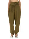 Attico Wool Gabardine Trousers High Waist Tie Wide Leg In Green