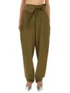 Attico Wool Gabardine Trousers High Waist Tie Wide Leg In Green