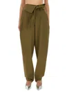 Attico Wool Gabardine Trousers High Waist Tie Wide Leg In Green