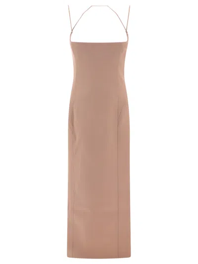 Attico Gabardine Midi Dress Dresses Beige In Brown