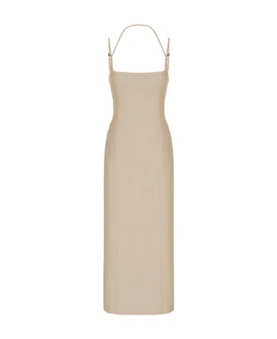 ATTICO THE ATTICO GABARDINE SQUARE NECK MIDI DRESS