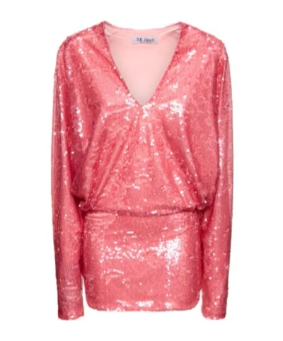 Attico Gael Sequin V-neck Mini Dress In Pink