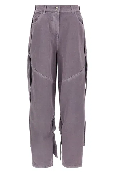 Attico Garment-dyed Side Ribbons Jeans In Purple