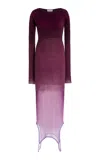 Attico Garter-detailed Ombré-knit Midi Dress In Purple