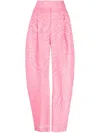 Attico Wide-leg Cotton Blend Pant With Zebra Motif In Pink
