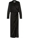 Attico Black Long Sleeve Midi Dress With Side Slit In Black