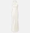 Attico Gathered Halterneck Satin Gown In Neutral