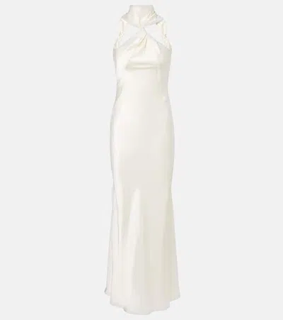 Attico Gathered Halterneck Satin Gown In Neutral