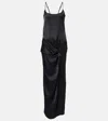 Attico Satin Long Dress With Adjustable Straps In Black