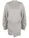 Attico Gathered-sleeve Sweatshirt Minidress In Grey