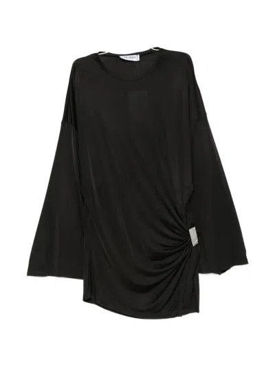 Attico Gathered-detail Side-slit Mini Dress In Black
