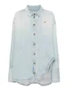 Attico Denim Overshirt With Slit Detail In Azul