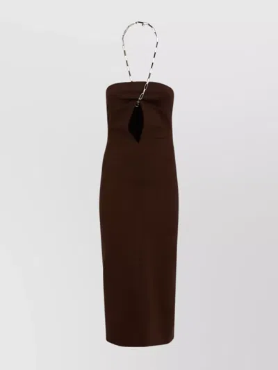 ATTICO GIONA MIDI DRESS JERSEY MARRON FONCÉ