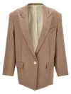 Attico Glen Oversized Single-breasted Blazer In Beige