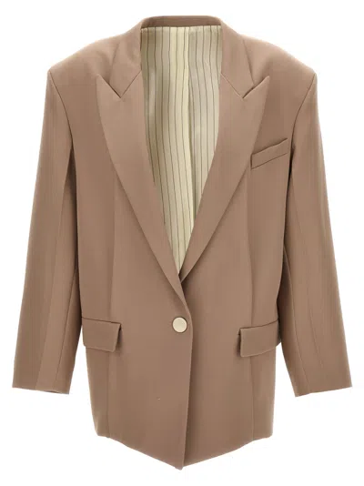 Attico Glen Oversized Single-breasted Blazer In Beige