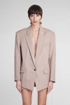 Attico Wool Jacket With Lapel Collar And Pockets In Pink