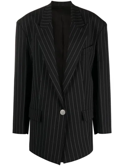 Attico Glen Pinstriped Wool Blazer In Blue