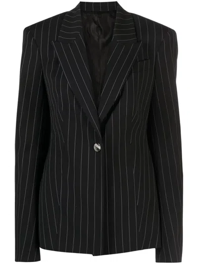 Attico Glen Pinstripe Single-breasted Blazer In Blue