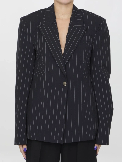 Attico Glen Pinstriped Blazer In Blue