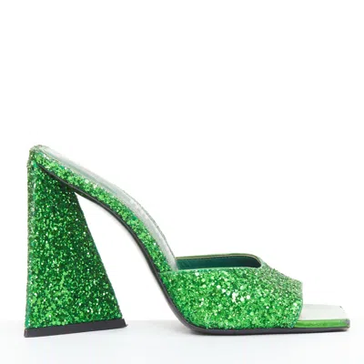 Attico Glitter Architectural Mules In Green