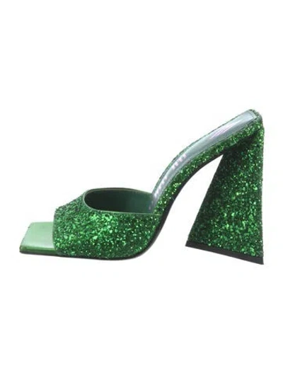 Pre-owned Attico Glitter Glitter Accents Slides In Green