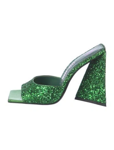 Pre-owned Attico Glitter Slides In Green