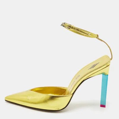 Pre-owned Attico Gold Leather Perine Ankle Strap Pumps Size 37