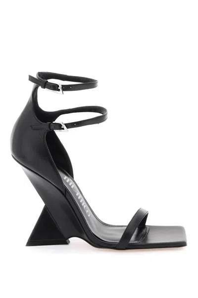 Attico 'grace' Black Sandals With Double Ankle Strap And Pyramid Wedge In Leather Woman