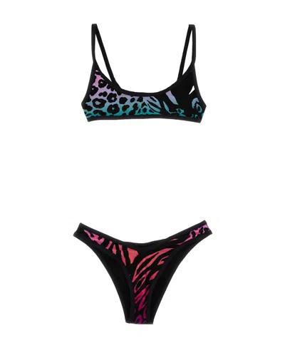 Attico Gradient Animal Print Bikini In Black