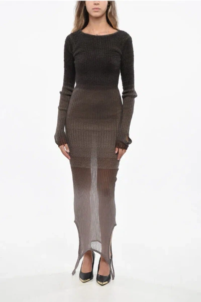 Attico Gradient Effect Ribbed Bodycon Dress In Brown