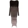 Attico Gradient Effect Ribbed Bodycon Dress In Brown
