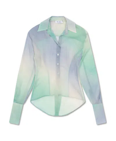 Attico Gradient Mesh Button-up Shirt In Green