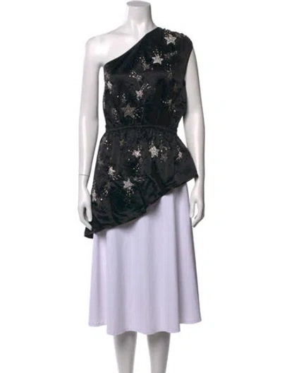 Pre-owned Attico Graphic Print One-shoulder Top In Black