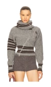 Attico Womens Asymmetric High-neck Knitted Cardigan Melange Grey In Gray