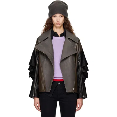 Attico Gray & Black Kylie Leather Bomber Jacket In Brown