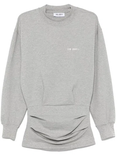 Attico Gray Cotton Short Dress With A Crew Neck In Grey