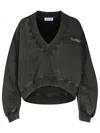 Attico V-necked Sweatshirt With Long Draped Sleeves In Faded Black