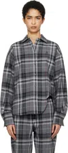 Attico Oversized Check Pattern Shirt With Bell Sleeves In 084 Grey